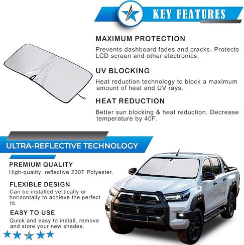 مظلة الشمس للزجاج الأمامي الأصلية متوافقة مع Toyota Hilux 2015 2016 2017 2018 2019 2020 2021 ملحقات مظلة الشمس العاكسة للزجاج الأمامي للسيارة (النمط A) in Saudi Arabia