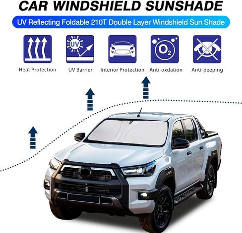 مظلة الشمس للزجاج الأمامي الأصلية متوافقة مع Toyota Hilux 2015 2016 2017 2018 2019 2020 2021 ملحقات مظلة الشمس العاكسة للزجاج الأمامي للسيارة (النمط A) in Saudi Arabia