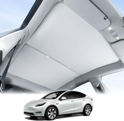 for Tesla Model Y Glass Roof Sunshade Upgrade 3.0 Top Window Ice Crystal Sun Shades Fit 2020-2023 Model Y Protection Accessories Set of 2(Black) in Kuwait