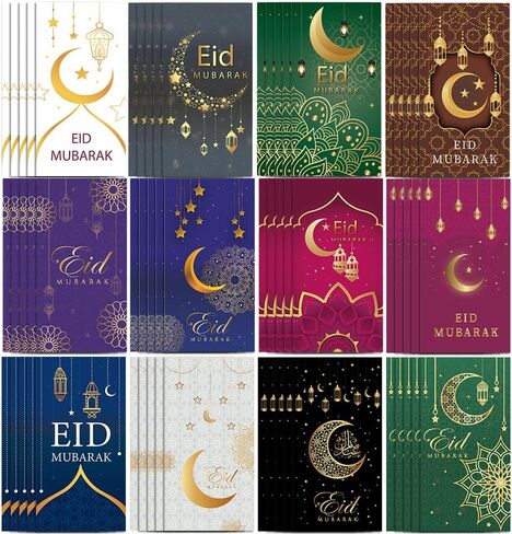 12 Pieces Eid Mubarak Money Envelopes Gift Card Holders Ramadan Eidi Envelope for Cash Eid al-Fitr and Eid al-Adha Greetings Supplies for Kids Men Women in Kuwait