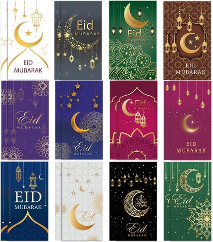 12 Pieces Eid Mubarak Money Envelopes Gift Card Holders Ramadan Eidi Envelope for Cash Eid al-Fitr and Eid al-Adha Greetings Supplies for Kids Men Women in Kuwait
