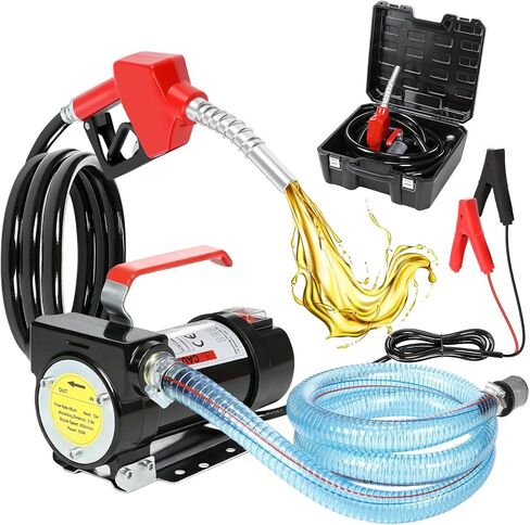 12V Fuel Gasoline Transfer Pump Kit Electric Fuel Transfer Pump Kit with Auto Shut-Off Nozzle & 2M Inlet Hose & 4M Outlet Hose for Gasoline Diesel Kerosene Carrying Case in Kuwait