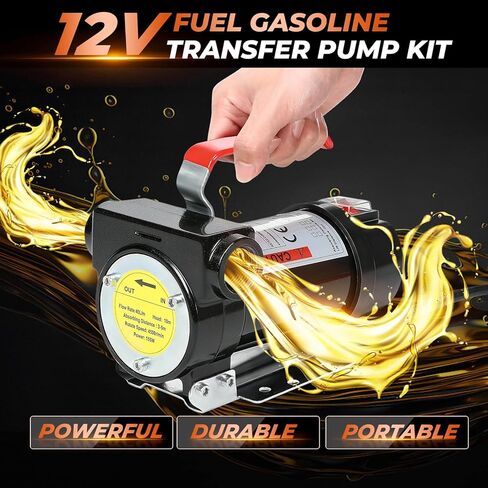 12V Fuel Gasoline Transfer Pump Kit Electric Fuel Transfer Pump Kit with Auto Shut-Off Nozzle & 2M Inlet Hose & 4M Outlet Hose for Gasoline Diesel Kerosene Carrying Case in Kuwait