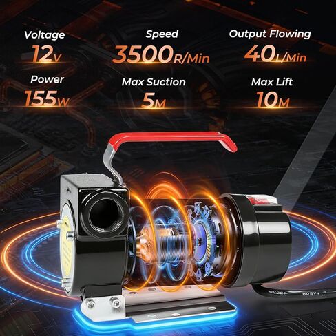 12V Fuel Gasoline Transfer Pump Kit Electric Fuel Transfer Pump Kit with Auto Shut-Off Nozzle & 2M Inlet Hose & 4M Outlet Hose for Gasoline Diesel Kerosene Carrying Case in Kuwait