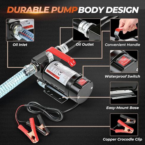 12V Fuel Gasoline Transfer Pump Kit Electric Fuel Transfer Pump Kit with Auto Shut-Off Nozzle & 2M Inlet Hose & 4M Outlet Hose for Gasoline Diesel Kerosene Carrying Case in Kuwait
