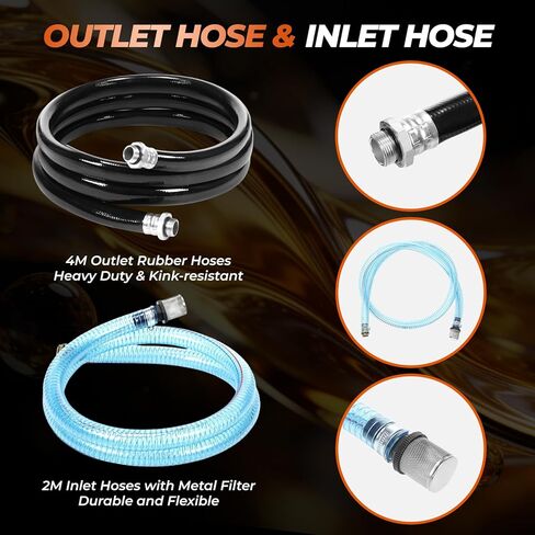 12V Fuel Gasoline Transfer Pump Kit Electric Fuel Transfer Pump Kit with Auto Shut-Off Nozzle & 2M Inlet Hose & 4M Outlet Hose for Gasoline Diesel Kerosene Carrying Case in Kuwait