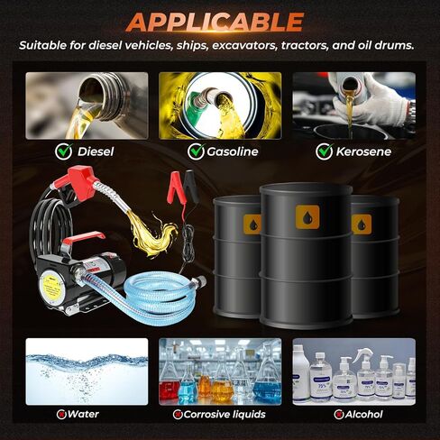 12V Fuel Gasoline Transfer Pump Kit Electric Fuel Transfer Pump Kit with Auto Shut-Off Nozzle & 2M Inlet Hose & 4M Outlet Hose for Gasoline Diesel Kerosene Carrying Case in Kuwait