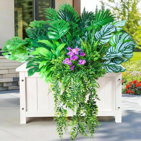 نباتات صناعية خارجية نباتات خضراء صناعية معلقة سرخس، 10 حزم واقعية من نباتات Monstera Palm Boston Fern Ivy للمزارعين في الهواء الطلق، شجيرات وهمية مقاومة للأشعة فوق البنفسجية، شجيرات استوائية دائمة الخضرة لفصل الربيع in Kuwait