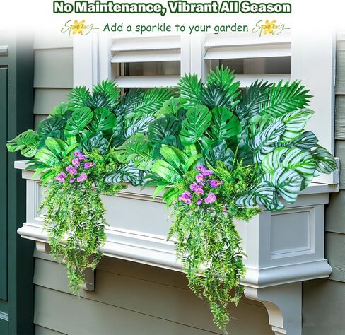 نباتات صناعية خارجية نباتات خضراء صناعية معلقة سرخس، 10 حزم واقعية من نباتات Monstera Palm Boston Fern Ivy للمزارعين في الهواء الطلق، شجيرات وهمية مقاومة للأشعة فوق البنفسجية، شجيرات استوائية دائمة الخضرة لفصل الربيع in Kuwait