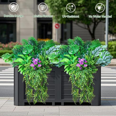 نباتات صناعية خارجية نباتات خضراء صناعية معلقة سرخس، 10 حزم واقعية من نباتات Monstera Palm Boston Fern Ivy للمزارعين في الهواء الطلق، شجيرات وهمية مقاومة للأشعة فوق البنفسجية، شجيرات استوائية دائمة الخضرة لفصل الربيع in Kuwait
