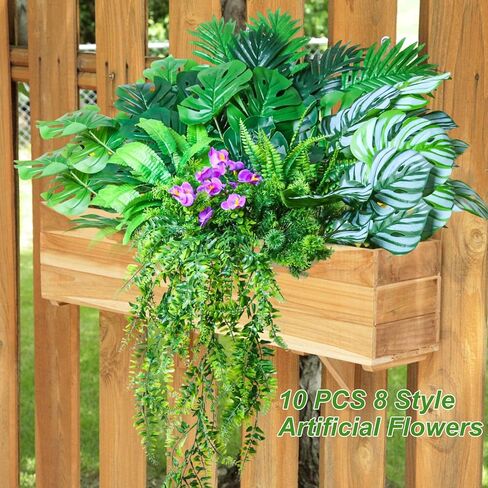 نباتات صناعية خارجية نباتات خضراء صناعية معلقة سرخس، 10 حزم واقعية من نباتات Monstera Palm Boston Fern Ivy للمزارعين في الهواء الطلق، شجيرات وهمية مقاومة للأشعة فوق البنفسجية، شجيرات استوائية دائمة الخضرة لفصل الربيع in Kuwait