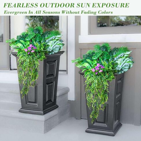 نباتات صناعية خارجية نباتات خضراء صناعية معلقة سرخس، 10 حزم واقعية من نباتات Monstera Palm Boston Fern Ivy للمزارعين في الهواء الطلق، شجيرات وهمية مقاومة للأشعة فوق البنفسجية، شجيرات استوائية دائمة الخضرة لفصل الربيع in Kuwait