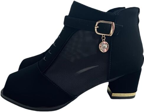 Ladies' mesh open-toe ankle boots with thick heels - Fashionable rear zipper design, breathable and comfortable high heels suitable for all seasons in Saudi Arabia