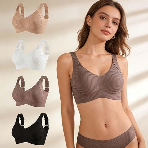 Comfortable 4 Pack T-Shirt Bras for Women,No Underwire Push Up Seamless Scalloped Lift Everyday Bralettes-Multicolor in Saudi Arabia