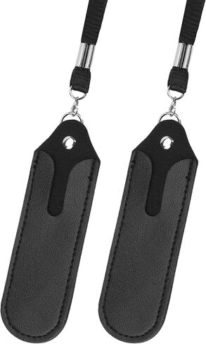 Pen Necklace Lanyard Holder Leather, 2 Pack Straight Faux Leather Pencil Case, Black PU with Pouch, Anti Lost Simple Portable Storage, Small MP3 Voice Recording Pen Cover Protective Cases in Saudi Arabia