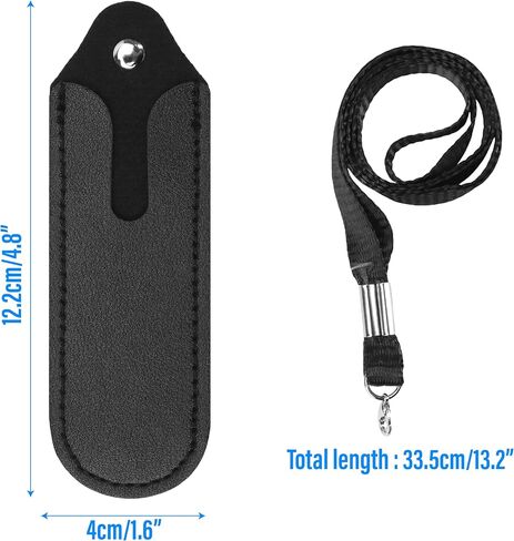 Pen Necklace Lanyard Holder Leather, 2 Pack Straight Faux Leather Pencil Case, Black PU with Pouch, Anti Lost Simple Portable Storage, Small MP3 Voice Recording Pen Cover Protective Cases in Saudi Arabia