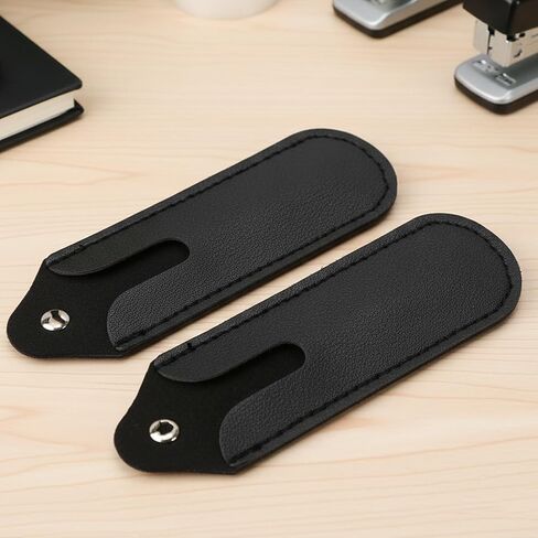 Pen Necklace Lanyard Holder Leather, 2 Pack Straight Faux Leather Pencil Case, Black PU with Pouch, Anti Lost Simple Portable Storage, Small MP3 Voice Recording Pen Cover Protective Cases in Saudi Arabia