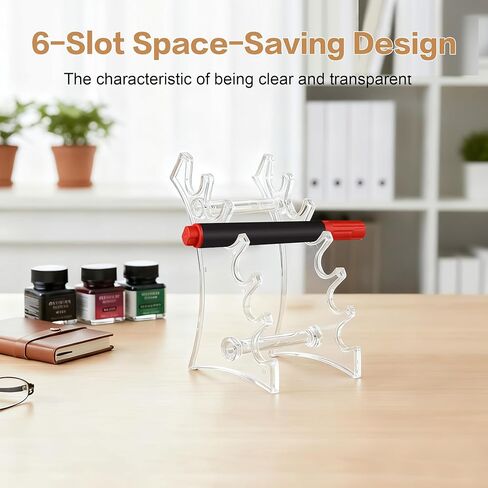 4 قطع من حامل أقلام الأكريليك حامل أقلام شفاف للمكتب، 6 فتحات منظم أقلام بلاستيكية رف حامل أقلام رصاص مطرز لأقلام النافورة وفرشاة مكياج الحواجب in Kuwait