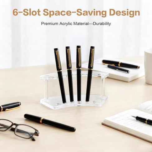 4 قطع من حامل أقلام الأكريليك حامل أقلام شفاف للمكتب، 6 فتحات منظم أقلام بلاستيكية رف حامل أقلام رصاص مطرز لأقلام النافورة وفرشاة مكياج الحواجب in Kuwait