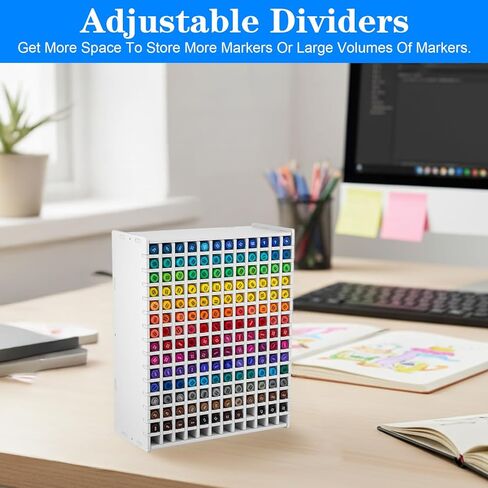 Marker Organizer Holder for 180 Markers, Art Supply Storage Rack with Adjustable Dividers, Desktop Pen Holder for Colored Pencils and Brushes, White in Kuwait