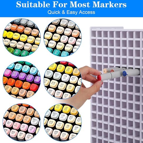 Marker Organizer Holder for 180 Markers, Art Supply Storage Rack with Adjustable Dividers, Desktop Pen Holder for Colored Pencils and Brushes, White in Kuwait