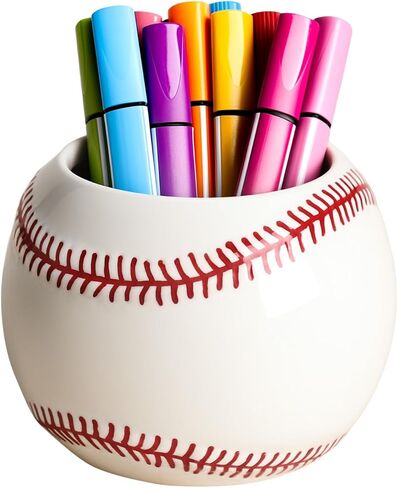 Sizikato Ceramic Pencil Holder for Study, Desktop Decor Baseball Pen Holder in Kuwait