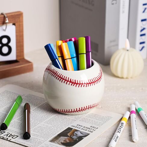 Sizikato Ceramic Pencil Holder for Study, Desktop Decor Baseball Pen Holder in Kuwait