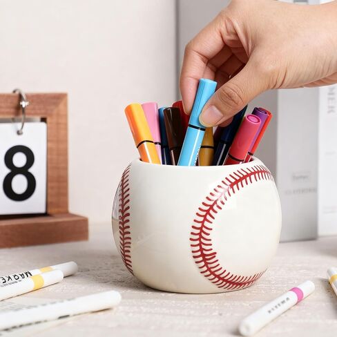 Sizikato Ceramic Pencil Holder for Study, Desktop Decor Baseball Pen Holder in Kuwait