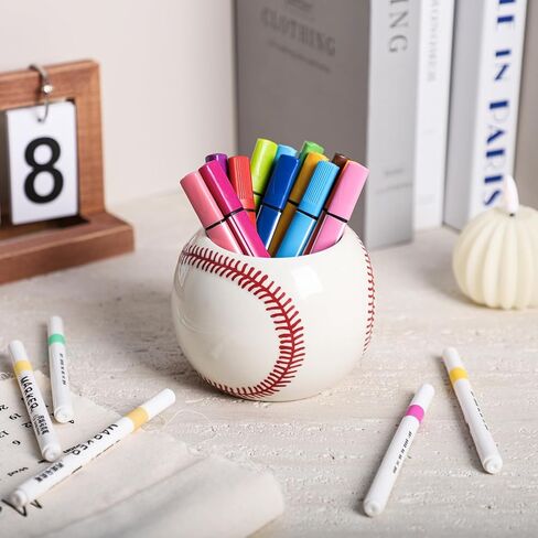 Sizikato Ceramic Pencil Holder for Study, Desktop Decor Baseball Pen Holder in Kuwait