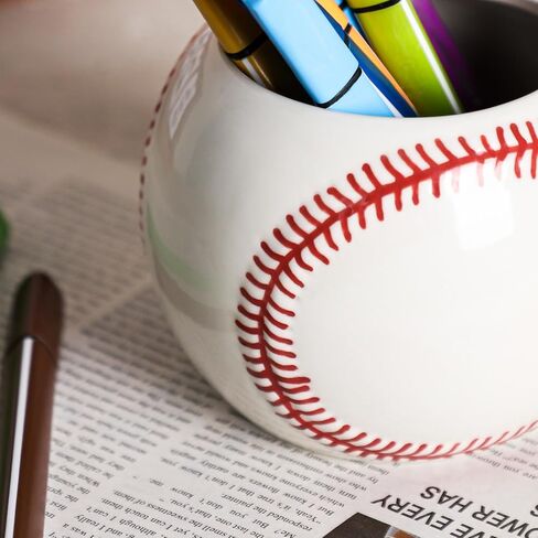 Sizikato Ceramic Pencil Holder for Study, Desktop Decor Baseball Pen Holder in Kuwait