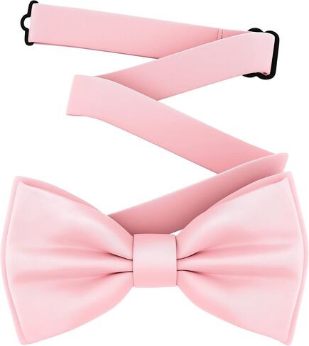 ربطة عنق آدم يونغ للرجال بلون وردي فاتح وربطة عنق كلاسيكية مربوطة مسبقًا من الساتان الرسمي من الحرير الصناعي (كبير، وردي) in Kuwait