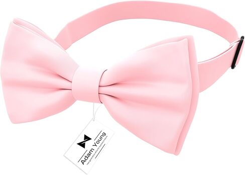 ربطة عنق آدم يونغ للرجال بلون وردي فاتح وربطة عنق كلاسيكية مربوطة مسبقًا من الساتان الرسمي من الحرير الصناعي (كبير، وردي) in Kuwait