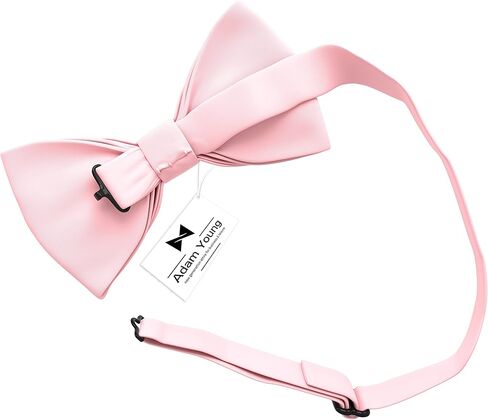 ربطة عنق آدم يونغ للرجال بلون وردي فاتح وربطة عنق كلاسيكية مربوطة مسبقًا من الساتان الرسمي من الحرير الصناعي (كبير، وردي) in Kuwait