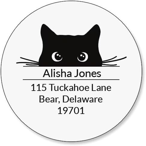 ختم عنوان ذاتي التحبير مخصص للقطط - أسود، قطر 1-5/8 بوصة، مستدير in Kuwait