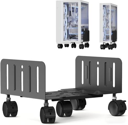 حامل برج كمبيوتر JOY Worker، عربة كمبيوتر محمول قابلة للتعديل بعرض 4.9 إلى 13.9 بوصة مع 5 عجلات، حامل أرضي على شكل برج فولاذي يحمل ما يصل إلى 66 رطلاً، حامل وحدة المعالجة المركزية للألعاب المتدحرجة أسفل المكتب، أسود in Kuwait