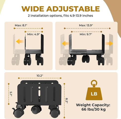 حامل برج كمبيوتر JOY Worker، عربة كمبيوتر محمول قابلة للتعديل بعرض 4.9 إلى 13.9 بوصة مع 5 عجلات، حامل أرضي على شكل برج فولاذي يحمل ما يصل إلى 66 رطلاً، حامل وحدة المعالجة المركزية للألعاب المتدحرجة أسفل المكتب، أسود in Kuwait