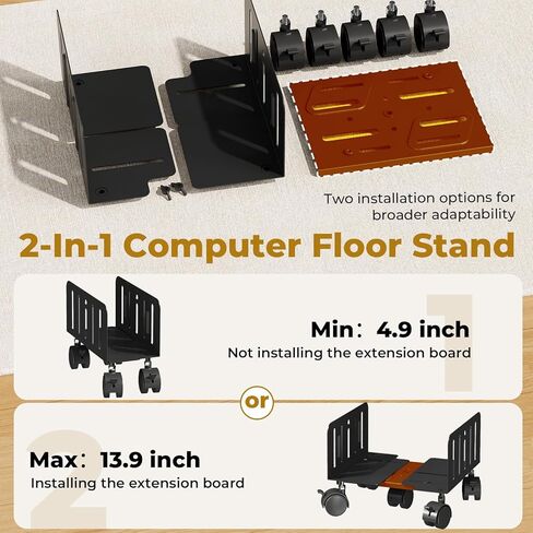 حامل برج كمبيوتر JOY Worker، عربة كمبيوتر محمول قابلة للتعديل بعرض 4.9 إلى 13.9 بوصة مع 5 عجلات، حامل أرضي على شكل برج فولاذي يحمل ما يصل إلى 66 رطلاً، حامل وحدة المعالجة المركزية للألعاب المتدحرجة أسفل المكتب، أسود in Kuwait