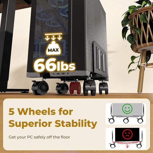 حامل برج كمبيوتر JOY Worker، عربة كمبيوتر محمول قابلة للتعديل بعرض 4.9 إلى 13.9 بوصة مع 5 عجلات، حامل أرضي على شكل برج فولاذي يحمل ما يصل إلى 66 رطلاً، حامل وحدة المعالجة المركزية للألعاب المتدحرجة أسفل المكتب، أسود in Kuwait