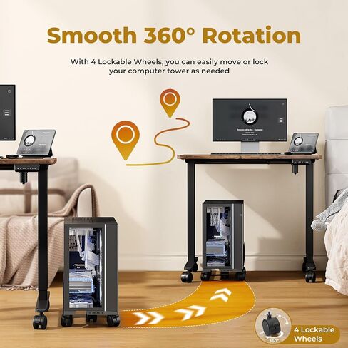 حامل برج كمبيوتر JOY Worker، عربة كمبيوتر محمول قابلة للتعديل بعرض 4.9 إلى 13.9 بوصة مع 5 عجلات، حامل أرضي على شكل برج فولاذي يحمل ما يصل إلى 66 رطلاً، حامل وحدة المعالجة المركزية للألعاب المتدحرجة أسفل المكتب، أسود in Kuwait