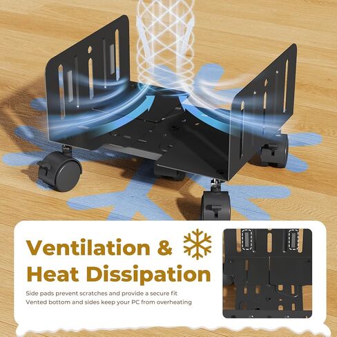 حامل برج كمبيوتر JOY Worker، عربة كمبيوتر محمول قابلة للتعديل بعرض 4.9 إلى 13.9 بوصة مع 5 عجلات، حامل أرضي على شكل برج فولاذي يحمل ما يصل إلى 66 رطلاً، حامل وحدة المعالجة المركزية للألعاب المتدحرجة أسفل المكتب، أسود in Kuwait