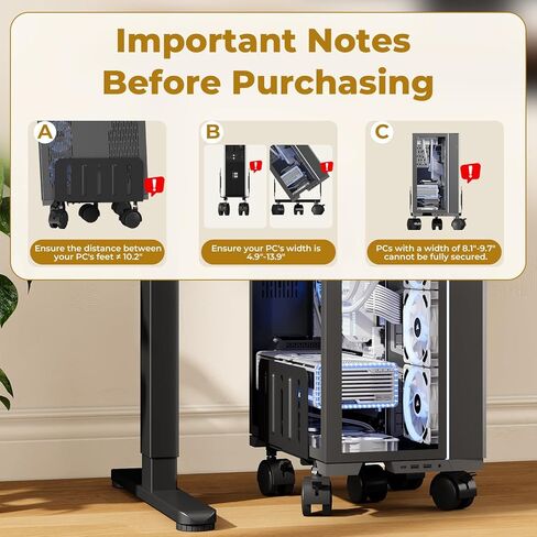 حامل برج كمبيوتر JOY Worker، عربة كمبيوتر محمول قابلة للتعديل بعرض 4.9 إلى 13.9 بوصة مع 5 عجلات، حامل أرضي على شكل برج فولاذي يحمل ما يصل إلى 66 رطلاً، حامل وحدة المعالجة المركزية للألعاب المتدحرجة أسفل المكتب، أسود in Kuwait
