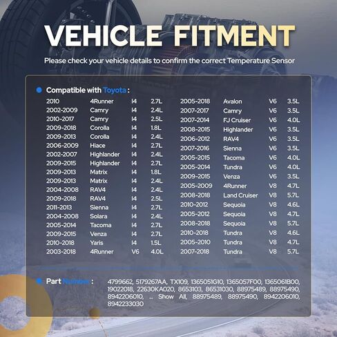 مستشعر درجة حرارة سائل تبريد المحرك ENA متوافق مع Toyota Lexus Scion Pontiac Camry Tacoma RAV4 Highlander 4Runner RX350 ES350 tC Vibe 3.5L 4.8L 5.7L l4 V6 V8 2009 2010 2011 2012 يستبدل TX109 in Saudi Arabia