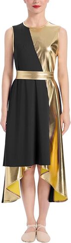 IBAKOM Praise Dance Dress for Women Sleeveless Gold Metallic Worship Dance Overlay and Tunic Liturgical Dancewear in Saudi Arabia