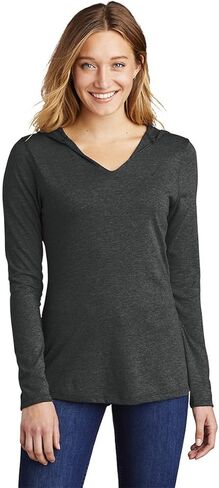 District Made Ladies Perfect Tri Long Sleeve Hoodie. DM139L Black Frost S in Saudi Arabia