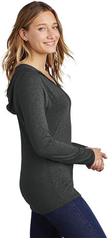 District Made Ladies Perfect Tri Long Sleeve Hoodie. DM139L Black Frost S in Saudi Arabia