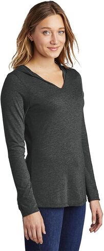 District Made Ladies Perfect Tri Long Sleeve Hoodie. DM139L Black Frost S in Saudi Arabia