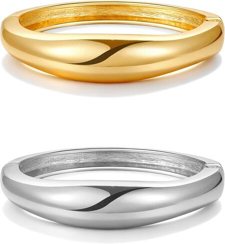 أساور ذهبية مكتنزة للنساء، مجموعة أساور عصرية بمفصلات مقاومة للماء وغير قابلة للتلطيخ، سوار معصم واسع غير منتظم، مجوهرات ملتوية بسيطة للنساء هدايا in Kuwait