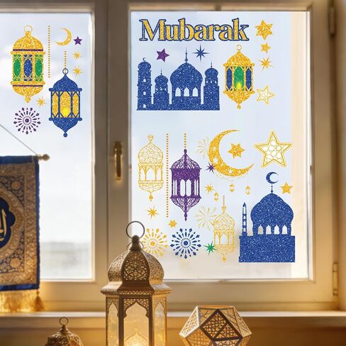9 قطع من ملصقات نافذة ديكورات رمضان، ملصقات هلال نجمة رمضان، ملصقات نافذة مسجد عيد الفطر مبارك كريم لتزيين المنزل والعطلات الإسلامية in Saudi Arabia