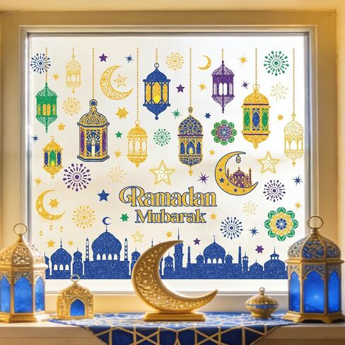 9 قطع من ملصقات نافذة ديكورات رمضان، ملصقات هلال نجمة رمضان، ملصقات نافذة مسجد عيد الفطر مبارك كريم لتزيين المنزل والعطلات الإسلامية in Saudi Arabia