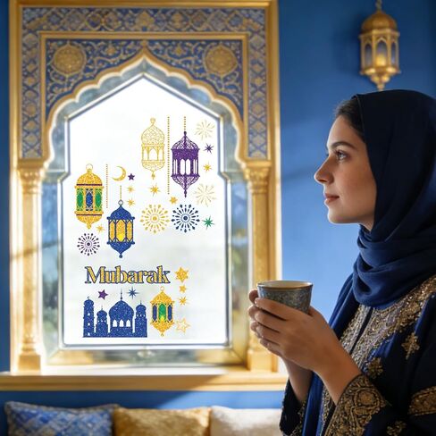 9 قطع من ملصقات نافذة ديكورات رمضان، ملصقات هلال نجمة رمضان، ملصقات نافذة مسجد عيد الفطر مبارك كريم لتزيين المنزل والعطلات الإسلامية in Saudi Arabia